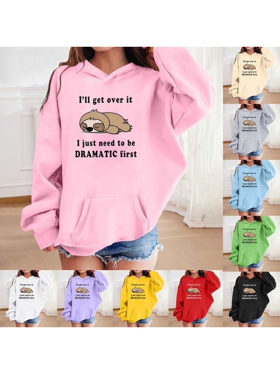 Cute Hoodies for Girls Fall Loose Panda Print Hoodies Pullover Tops Long Sleeve Hooded Sweatshirts with Pocket for Girls