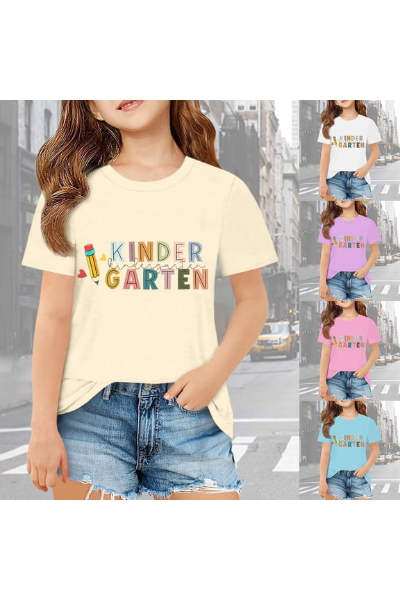 First Day Of School Shirt Toddler Hello Kindergarten First/second/third Grade Classic Short Sleeve Embroidered T-Shirt Kids Cotton Summer Top