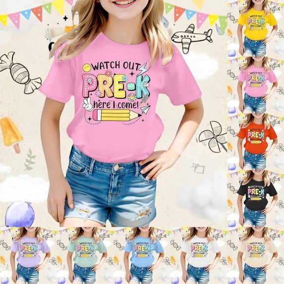 LILIYA First Day Of School Sign Toddler Shirt Hello Kindergarten Fashion Short Sleeve T-Shirt Kids Cotton Summer Top