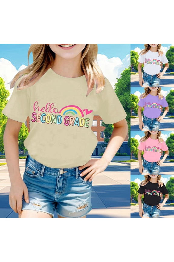 First Day Of School Sign Toddler Shirt Kindergarten Pre K First Grade Regular Fit Short Sleeve T-Shirt Vacation Summer Clothes