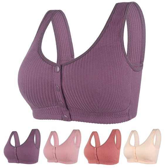 LILIYA Full-Freedom Front Closure Bra, Wireless Cotton Sleep Bras Back Support Posture Bra for Women Small to Plus Size