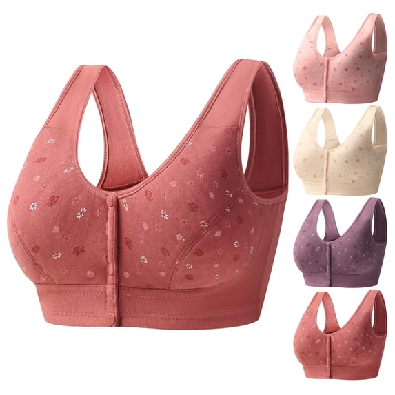 LILIYA Full-Freedom Front Closure Bra, Wireless Cotton Sleep Bras Back Support Posture Bra for Women Small to Plus Size