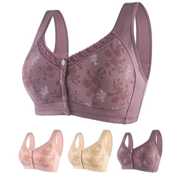 LILIYA Full-Freedom Front Closure Bra, Wireless Cotton Sleep Bras Back Support Posture Bra for Women Small to Plus Size