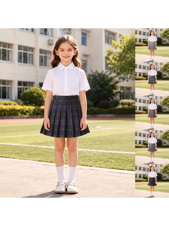 Girl Uniform Skirt Pull on Stretchy Cozy Preppy Tennis Outfits Fashion Fall Winter Outfit for Celebration 12-13 Y