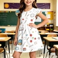 thumbnail image 1 of LILIYA Girls Back to School Print Dresses Flutter Sleeve Clothes Comfortable Lightweight School Outfits Party Dress Pencils, Bookworm, School Bus，Glue,Tellurion,Blackboard Dresses, 1 of 4
