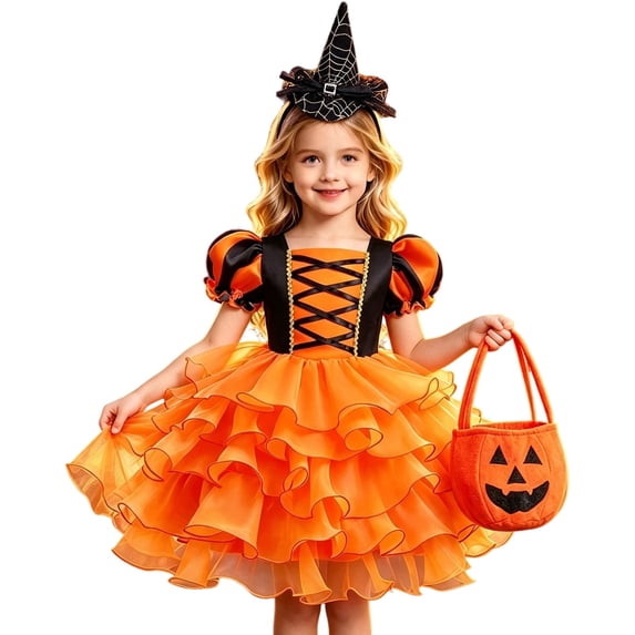 LILIYA Girls Halloween Enchanting Hat Outfit with Tutu Dress, Fancy Party Set for Dress Up and Halloween Party 4-5 Years
