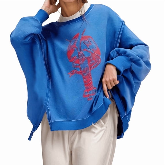 LILIYA Graphic Oversized Crewneck Sweatshirt for Women Cute Floral Lobster Print Sweatshirts Pullover Fall Tops Beach Sweatshirts Jacket