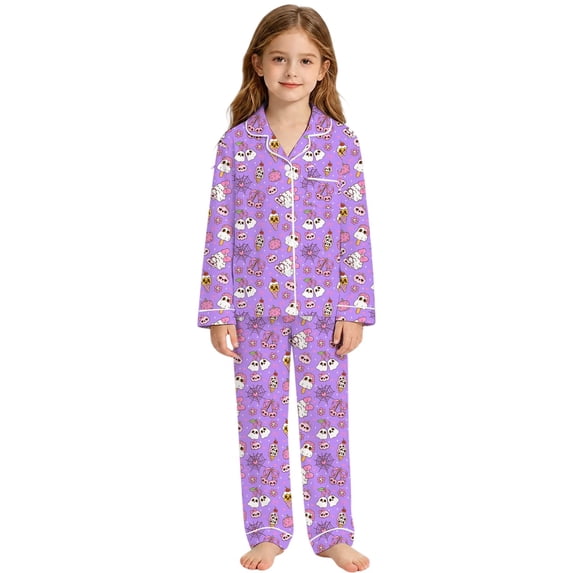 LILIYA Halloween 2-Piece Loose-fit Button Down Matching Pajama Set, Soft & Cute for Cozy Nightwear Loungewear 11-12 Years