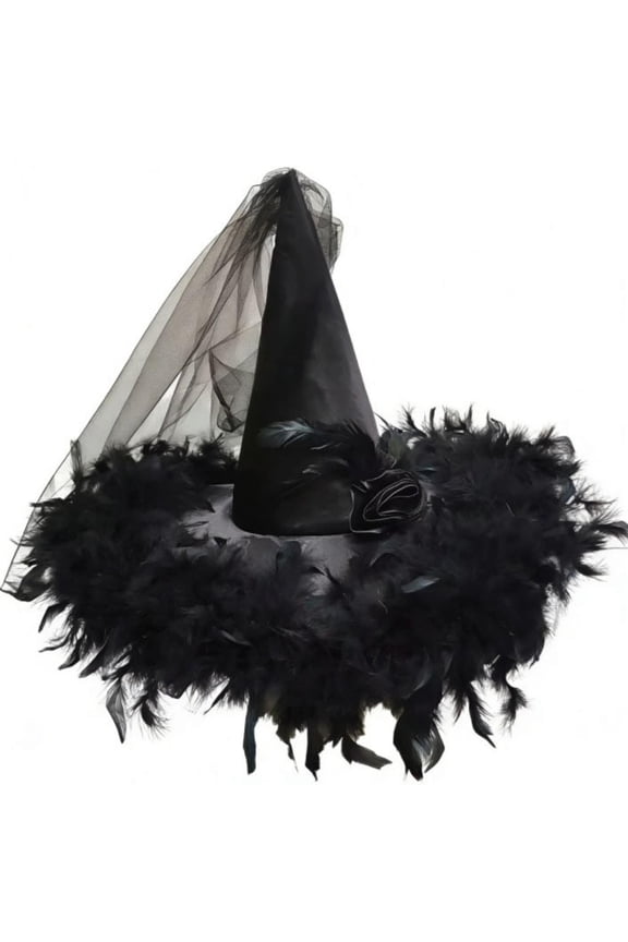 Halloween Hat with Feathers,Gothic Cap Cos Pointed Cap Halloween Accessories for Women Adult