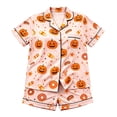 thumbnail image 1 of LILIYA Halloween Loungewear, Short Sleeve Button Down Shirt and Shorts, Cute Funny Pumpkin Ghost Print Pajamas, Cozy Sleepwear Set, 2026 Fall Home Outfit 16-, 1 of 4