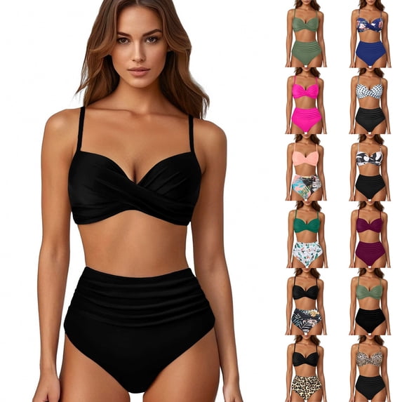 LILIYA High Waisted Underwire Bikini Sets - Women 2026 Two Piece Push Up Spaghetti Swimsuits Halter Bathing Suits with Tummy Control Bottom
