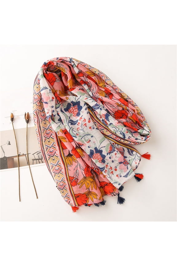 Large Boho Scarf for Women Lightweight Floral Printed Scarves Fall Winter Fashion Fringed Shawl Wraps Korean Style Versatile Ethnic Style Shawl Scarf
