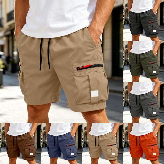 LILIYA Men's Casual Cargo Shorts with Multi-Pockets Lightweight Drawstring Elastic Waist 9" Outdoor Work Hiking Shorts for Men Travel Fishing