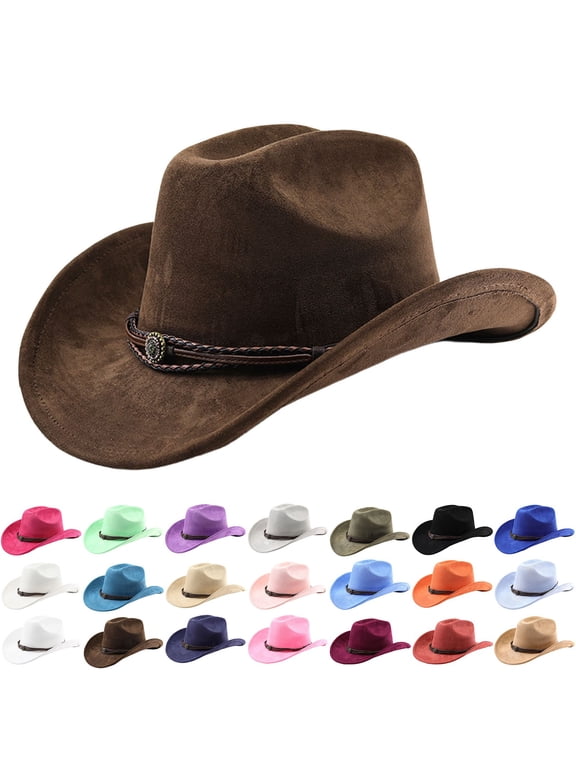 Mens Classic Western Cowboy Hat Wide Brim UV Sun Protection Suede Headwear Lightweight Comfortable Hat for Outdoor Riding Camping and Daily Casual Wear