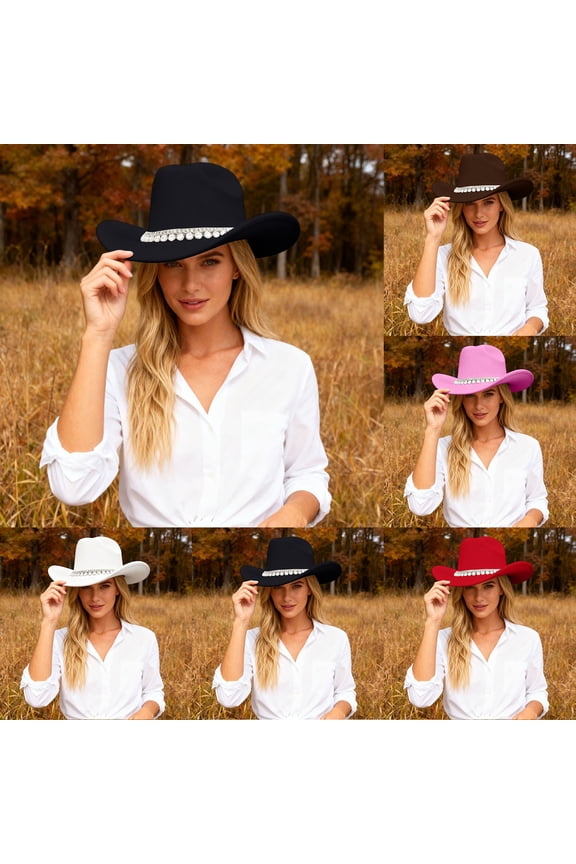 Mens Classic Western Cowboy Hat with Metal Buckle Band, Wide Brim Sun Protection Breathable Headwear for Outdoor Riding and Daily Casual Wear