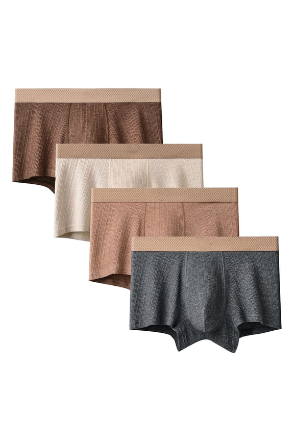 Mens Cotton Trunks Underwear Soft Breathable Trunk No Fly Pouch Stretch Moisture Wicking Quick-Dry Boxer Briefs