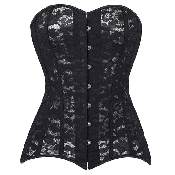 LILIYA Mesh Corset Tops for Women Long Length Overbust Bustier Shapewear with Steel Bones Support and Waist Cincher Bodysuit for Halloween Party Events and Formal Occasions Corset