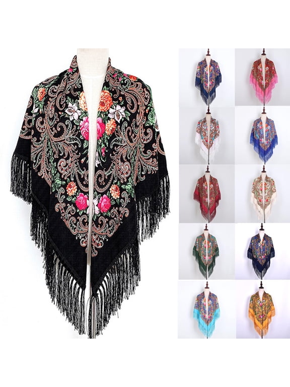 Muffler Scarf Women's Traditional Scarf Wrap with Tassel Neck Head Retro Shawl Fringes Printing Cape Fashion Accessories Versatile and Warm
