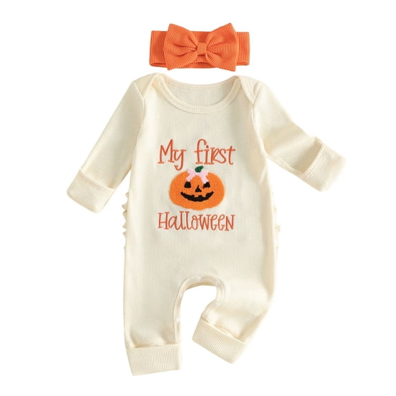 LILIYA My First Halloween Girl Outfit Flannel Romper for Girls and Children Soft Pumpkin Jumpsuit Overalls Party Onesie 0-3 Months