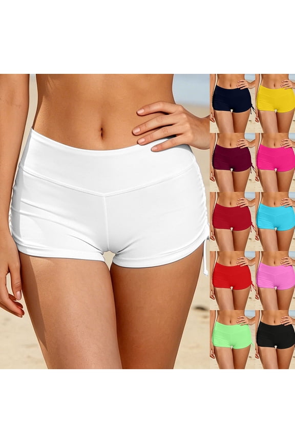 Ruched 3" Swim Board Shorts for Women High Waisted Bathing Suit Bottoms Adjustable Side Tie Bikini Shorts Boy Shorts 2026
