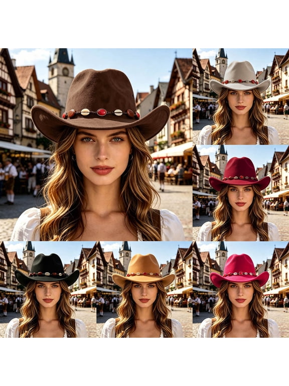 Shapeable Western Cowboy Hat for Men Women Wide Brim Fedoras Cap Outback Cowgirl Jazz Hats with Belt Buckle for Party/Festival