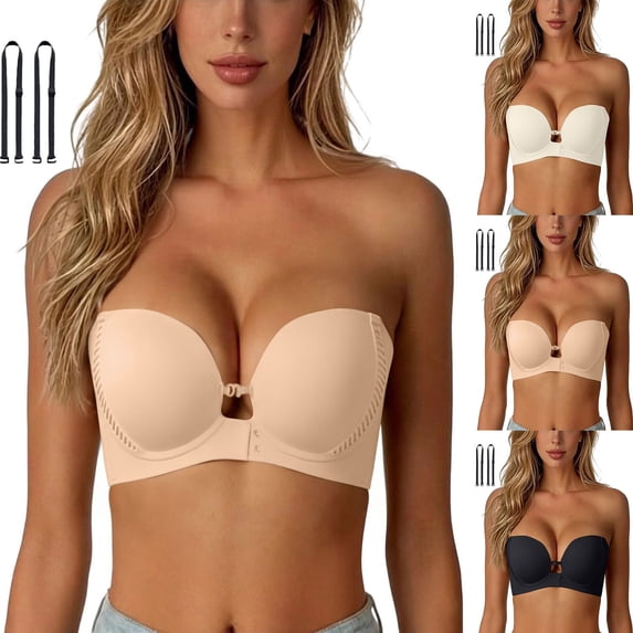 LILIYA Strapless Push Up Bra for Women Wireless Bandeau Bra with Fixed Pads Seamless Non- Wrapped Tube Top Stretchy Padded Bralette