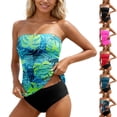 thumbnail image 1 of LILIYA Strapless Swimsuits for Women Two Piece Bathing Suits Plus Size Floral Print Ruched Tummy Control Tankini Sets Beach Swimming Swimwear, 1 of 7