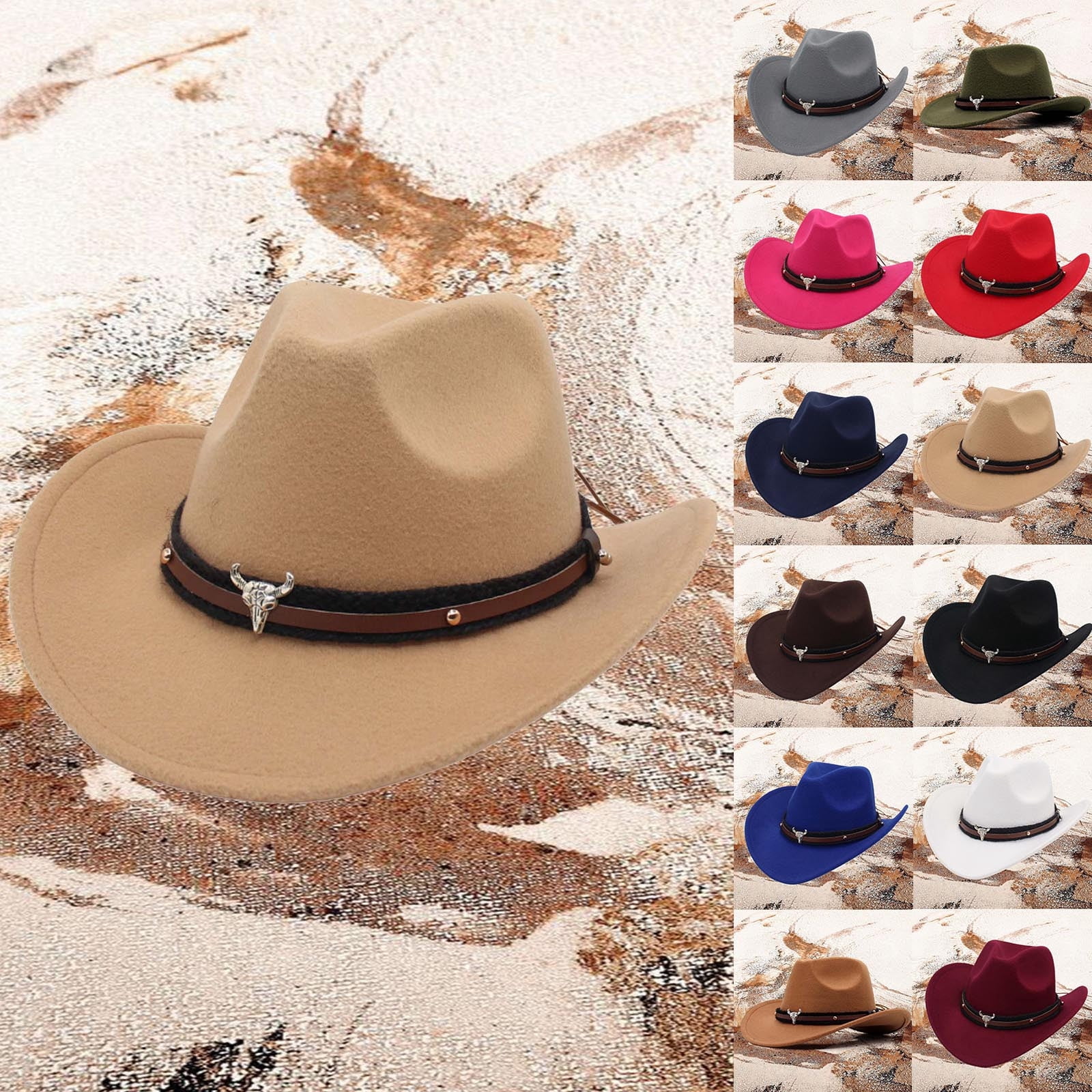LILIYA Straw Cowboy Hats for Women Men, Summer Wide Brim 