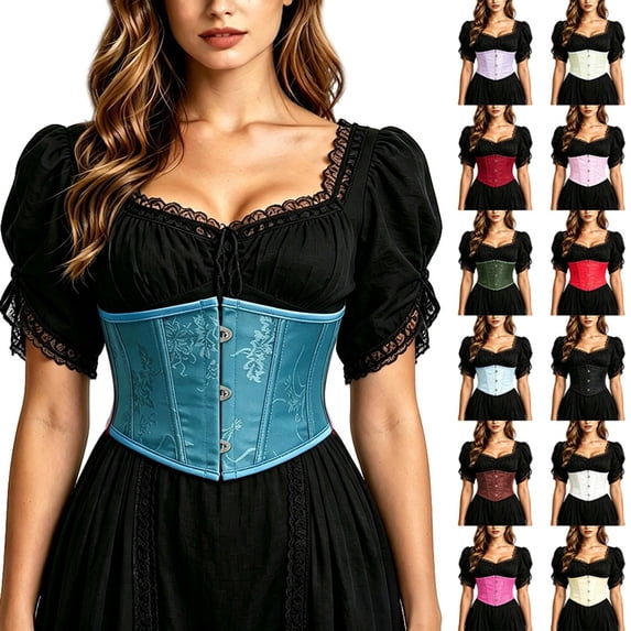LILIYA Structured Corset Tops for Women, Short Waist Cincher Shapewear with Front Hook Row Closure, Steel Boned 1-Piece Torso Slimmer Belt for Halloween Party and Daily Wear, Trendy Corset