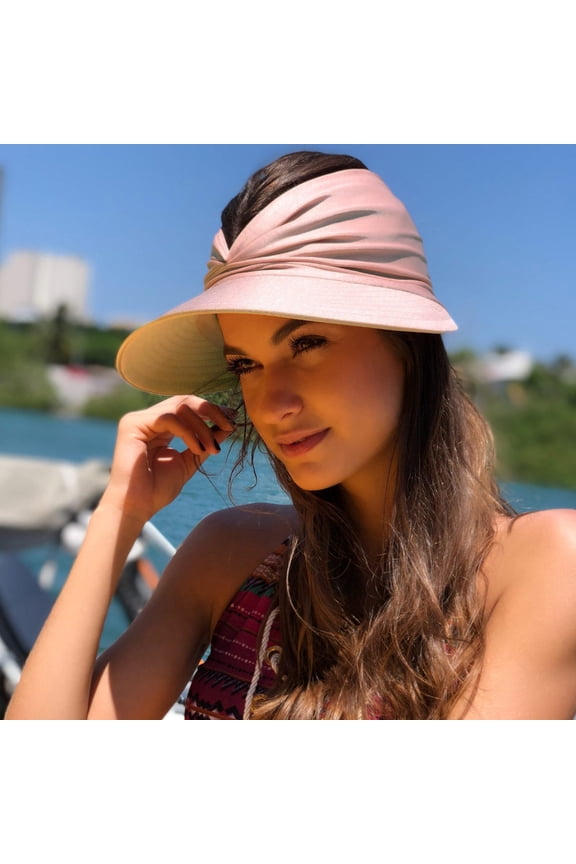 Sun Visor Hats Women Large Brim Summer UPF 50+ UV Protection Packable Cap with Ponytail for Summer Beach