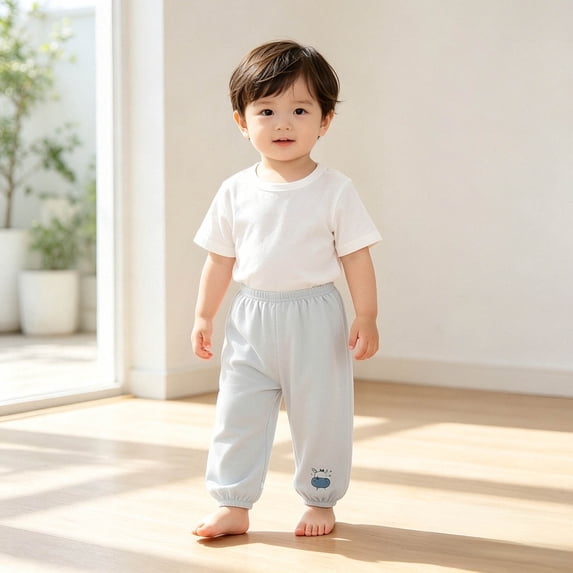 LILIYA Sweatpants for Girls&Boys, Elastic Basic Harem Long Pants Bloomers Soft Breathable Casual Joggers Thin Pull On Lightweight Airy Pants for Spring&Autumn&Winter 2-3 Years