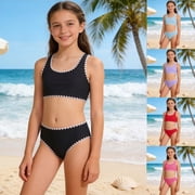 LILIYA Swimsuit for Girls Relaxed Regular Fit Hawaiian Little Girls Swimwear Cute Two Piece Bathing Suit Beach Swimwear 7-16t