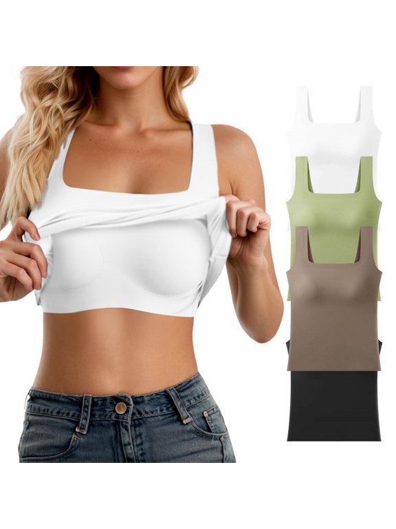Tank Top with Built In Bra 2 In 1 Soft Retro Summer Tshirt Pilates Gym Activewear Wirefree Support Cami Tops Undershirt