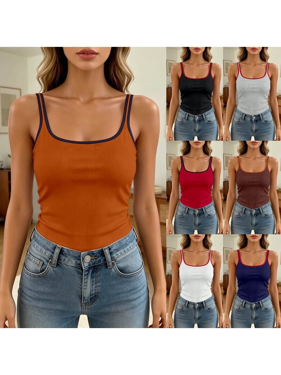 Tank with Built In Bra for Women Sleeveless Slim Fit Trendy Camisoles Tank Activewear Gym Sports Wirefree Support Basic Undershirt