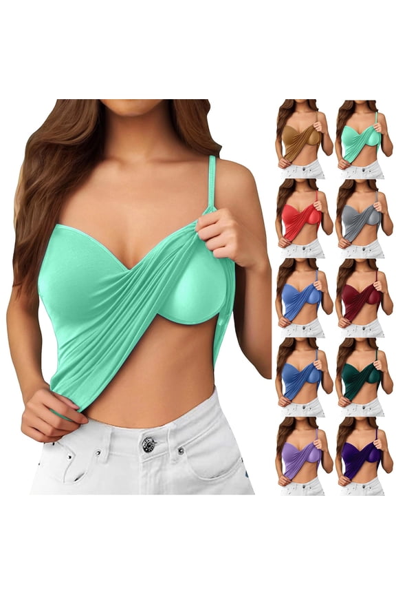 Tank with Built In Bra for Women Sleeveless Soft Stretch Camisole Adjustable Spaghetti Strap Basic Basic Undershirt