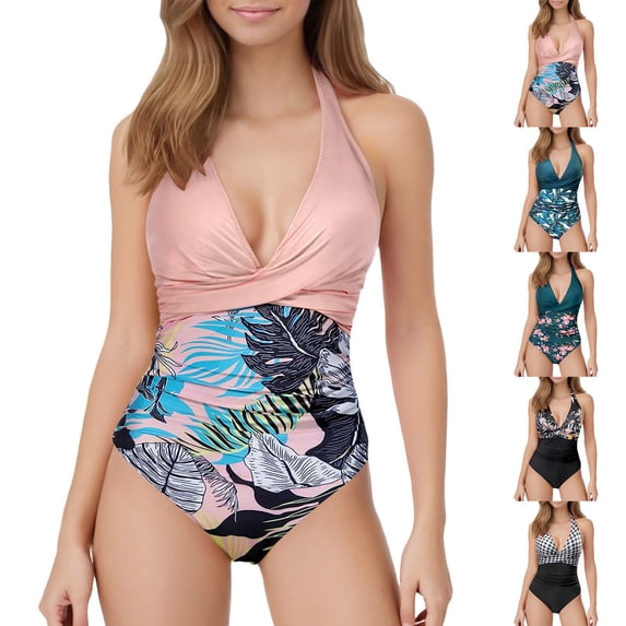 LILIYA Tummy Control Swimsuits for Women Slimming One Piece Bathing Suit Ruched Halter Push Up Bathing Suits Plus Size Padded Swimwear