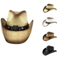 thumbnail image 1 of LILIYA Western Cowboy Hat for Men and Women, Interchangeable Bands Wide Brim Cattleman Cowboy Cowgirl Fedora Hat, Classic Adjustable Versatile Casual Headwear, 1 of 5