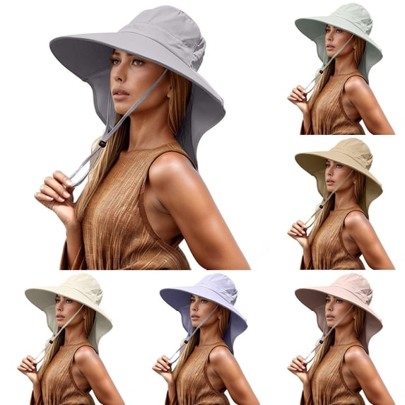 LILIYA Wide Brim Sun Hats for Women Ladies with Neck Flap Ponytail Hole Trendy Sun Hats Rollable UV Protection Fishing Hats UPF 50+