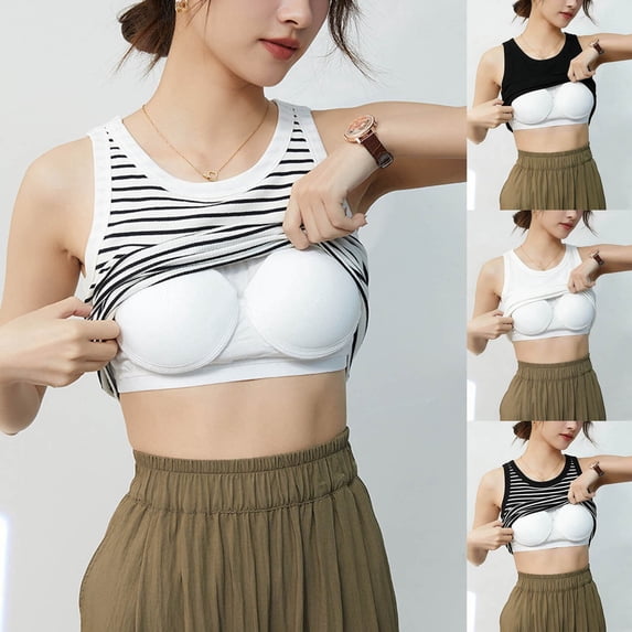 LILIYA Women Built-In Bra Tank Tops Sleeveless Comfy Lightweight Cami Top Adjustable Spaghetti Strap Wirefree Support Camisole Workout Yoga Tops