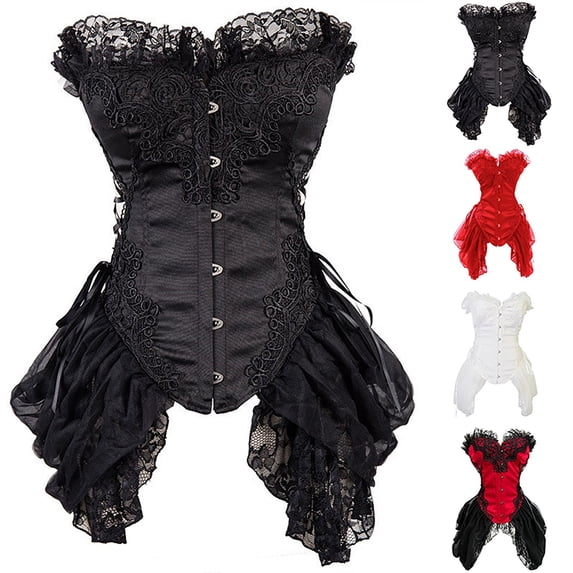 LILIYA Women Lace Corset Top, Overbust Bustier Shapewear with Shoulder Straps, Waist Cincher Bodysuit for Halloween Party, Gothic Style Corset with Lace Up Back
