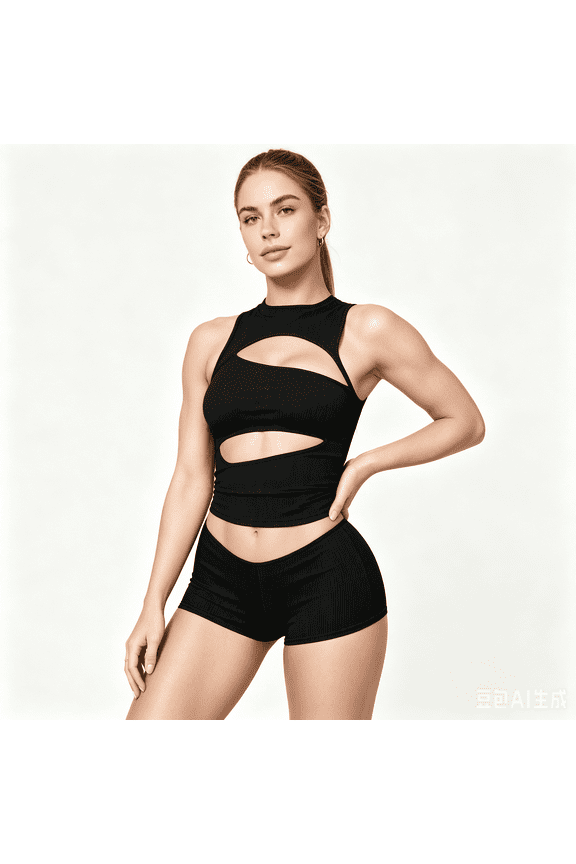Women Cut Out Tank Top Sleeveless Crop Top Fitted Ripped Shirts Bodycon Shorts Set Two Piece Outfits for Women Going Out Night Out Streetwear Party Wear