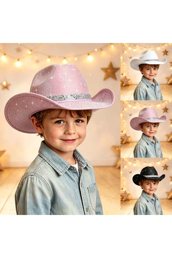 Women-Western-Glitter-Cowboy Hat - Sparkle-Cowgirl-Hat Roll-UP- Brim-Fedora-Hat Women Men Western Disco Hat