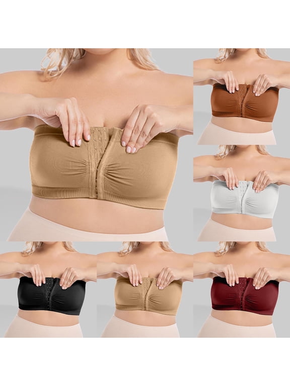 Women's Plus Size Strapless Bras Front Closure Push Up Bra Bandeau Wireless Comfortable Bralette with Air Holes for Large Bust
