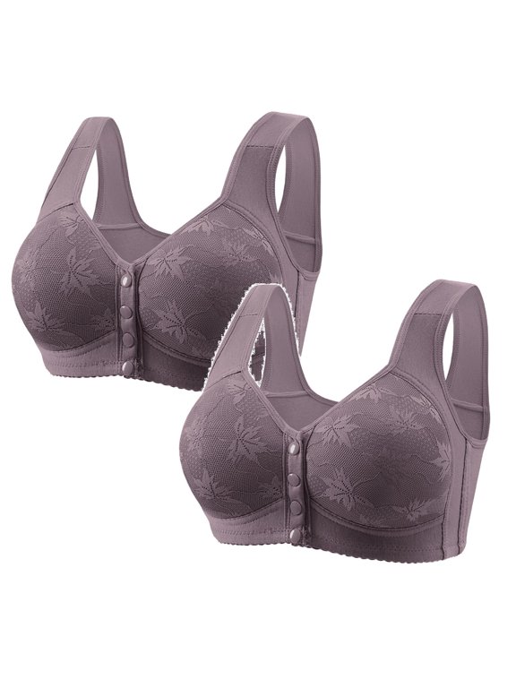 Women's Plus Size Wireless Bra, Thin Cup 18 Hour Plus-Size Bras, Front Close, Extra Support with Flex Back