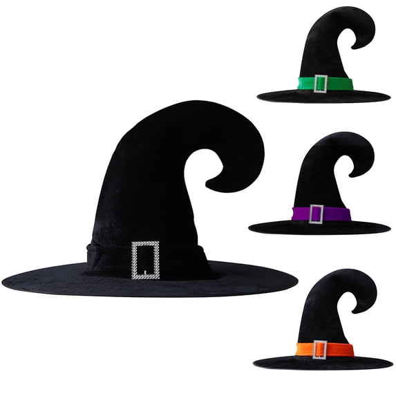 LILIYA Women's Witch Hat with Diamante Buckle On Headercard Wide Brim Foldable Halloween Hats for Party Cosplay Costume Accessory