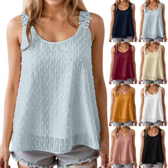LILIYA Womens Tank Tops Plus Size Soft Solid Color Summer Tank Tops for Women Spaghetti Strap Fitted Scoop Neck Sleeveless Shirts Camisole Vest Full Length Workout Basic Tank Top
