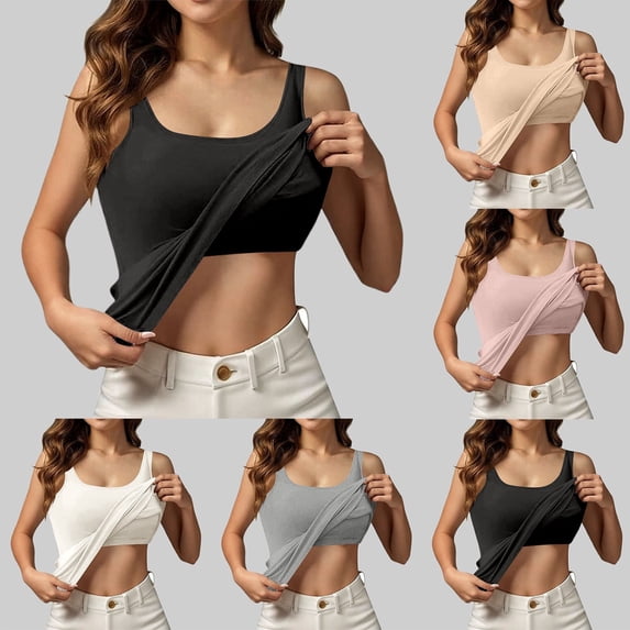 LILIYA Womens Tank Tops with Built In Bra 2 In 1 Loose Fit Classic Tank Top Pilates Gym Activewear Wirefree Support Cami Tops Undershirt