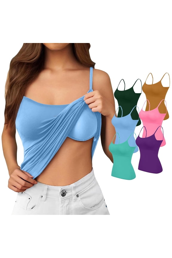 Workout Tops with Built In Bra Sleeveless Loose Fit Lightweight Built-In Bra Tank Adjustable Spaghetti Strap Wirefree Support Running Yoga Vests