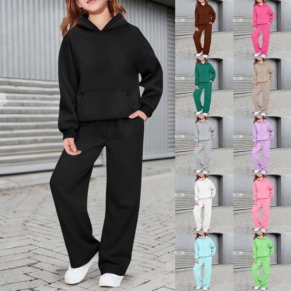 LILIYA girls athletic sets Girls 2 Piece Tracksuit Fall Winter Long Sleeve Hoodie and Pants Set Fashion Casual Sportswear for School Play Weekend Comfort