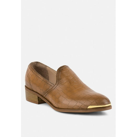 LILLIAM Tan Metal Highlight Casual Leather Loafers